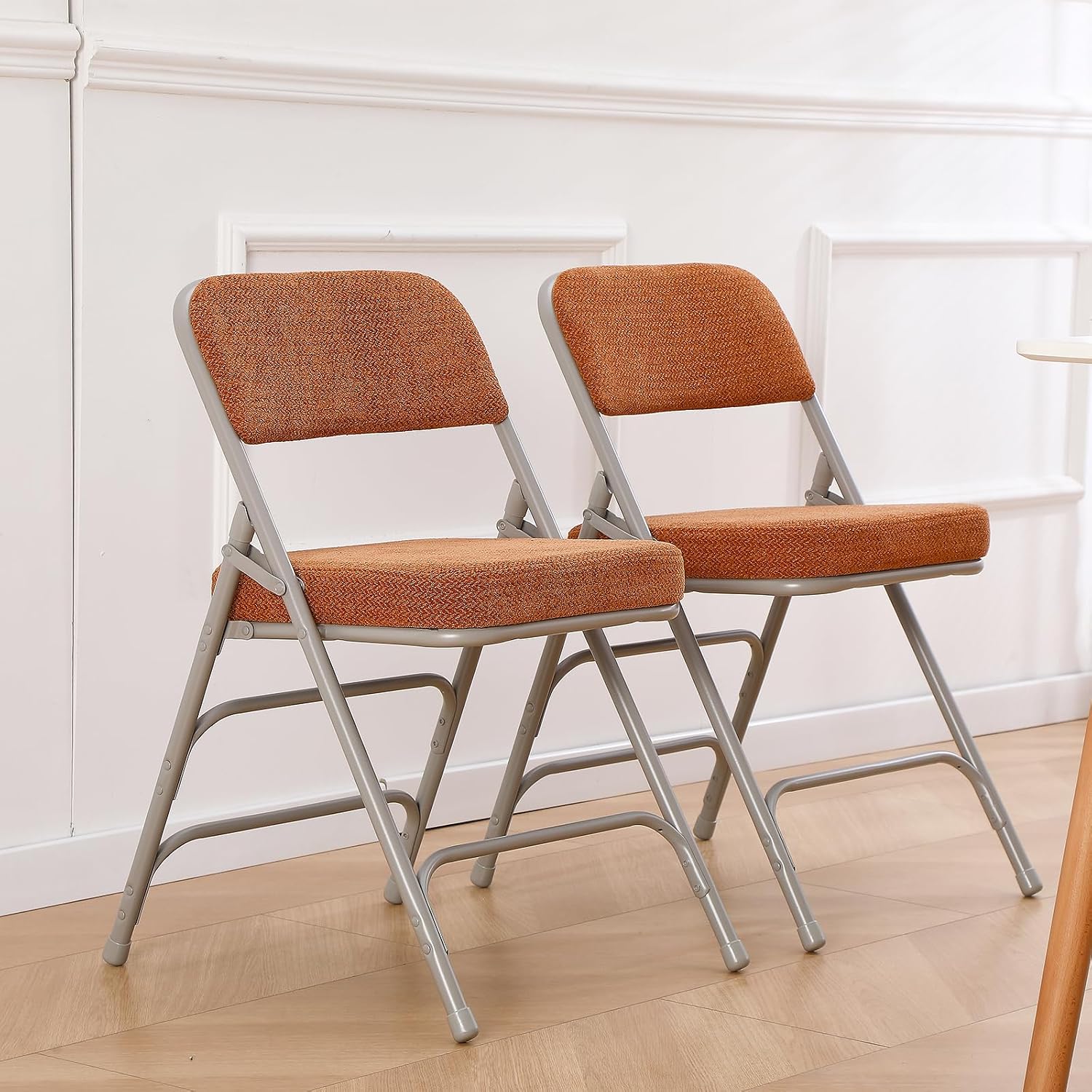 BOOSDEN Thick Padded Folding Chairs, Single Upholstered Foldable Chair, Comfortable Metal Chairs, Folding Chair with Fabric Cushion, Stackable Fold Up Chair for Kitchen Office Wedding Party (Tawny)