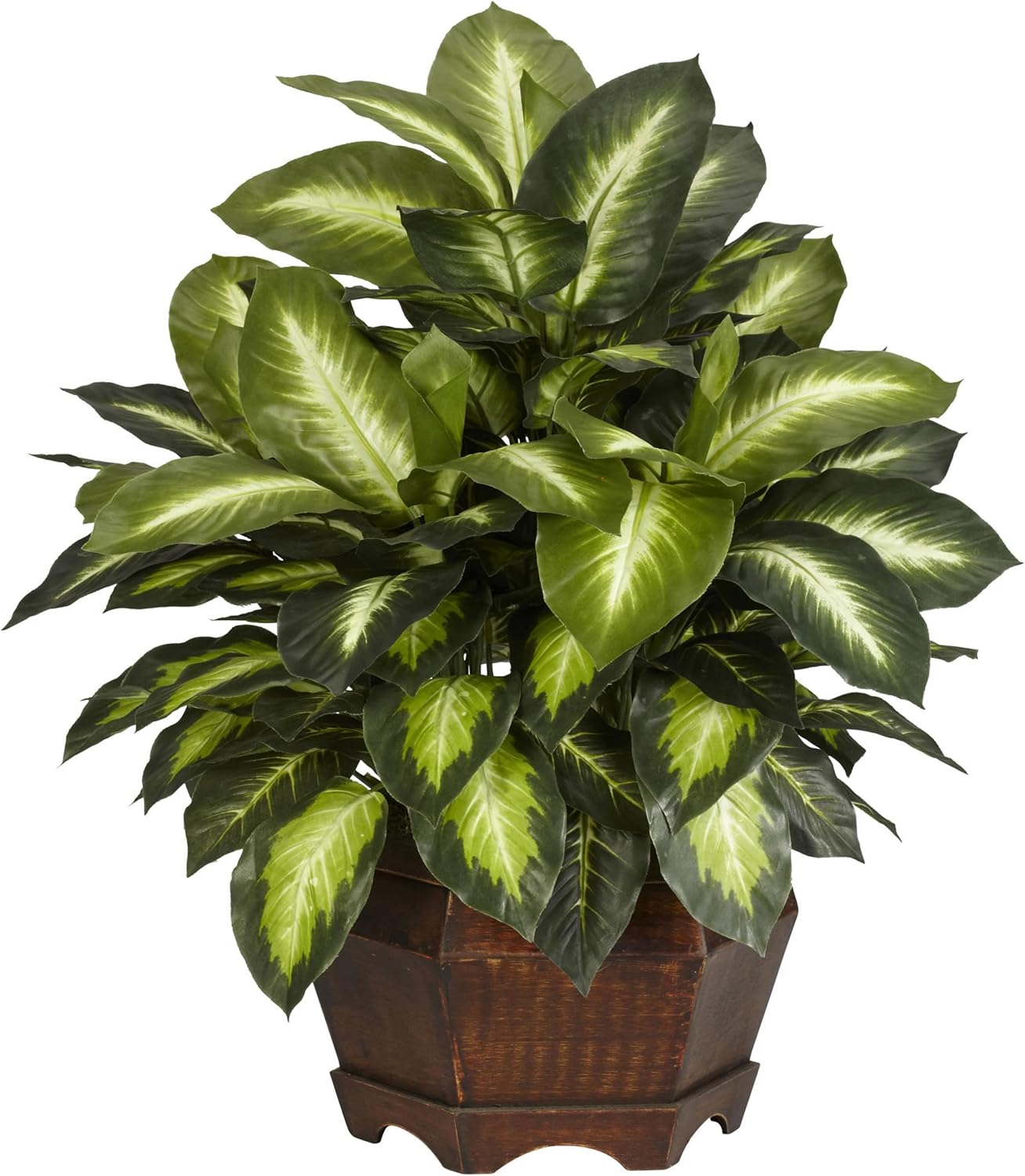 Nearly Natural 24in Artificial Dieffenbachia Silk Plant with Modern Hexagon Planter, Maintenance-Free Indoor Faux Greenery for Room Decor