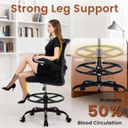 AreShark Drafting Office Chair - Ergonomic Tall Office Chair with Adjustable Footrest Ring - Counter Height Adjustable Rolling Standing Desk Chair with Lumbar Support and Flip-up Armrests for Home
