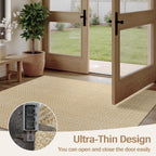 Rugalia Washable Woven Entryway Rug 3x5, Khaki Cotton Indoor Outdoor Doormat Low Plie Non-Slip Kitchen Mat, Modern Natural Floor Carpet for Porch Living Room Bedroom Patio