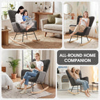 Rocking Chair Nursery, Teddy Upholstered Rocker Glider Chair with High Back, Rocker Recliner with Armrest, Gliding Chair with Thick Cushion, Accent Reading Chair for Bedroom (Dark Grey)