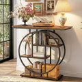 Small Entryway Console Table, 31.5" Narrow Sofa Table Behind Couch with Modern Curved Metal Frame, Skinny Wood Entry Table for Hallway, Entrance, Living Room, Wall, Foyer, Front Door, Rustic Brown