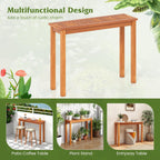Tangkula Narrow Outdoor Dining Table, Solid Wood Furniture Patio Console Table with Slatted Tabletop, Wooden Buffet Bar Plant Stand for Garden Deck Entryway Porch Balcony