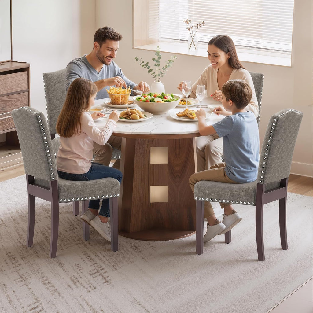 Upholstered Dining Chairs Set of 6 with Thickened Seat Cushion, Wooden Mid-Century Modern Fabric Farmhouse Kitchen Chairs for Dining Room Living/Restaurant/Reading Room