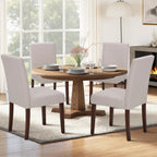 Upholstered Dining Chairs Set of 6 - Line Fabric Modern Farmhouse Kitchen Chairs,Mid-Back Dining Room Chairs with Wooden Legs