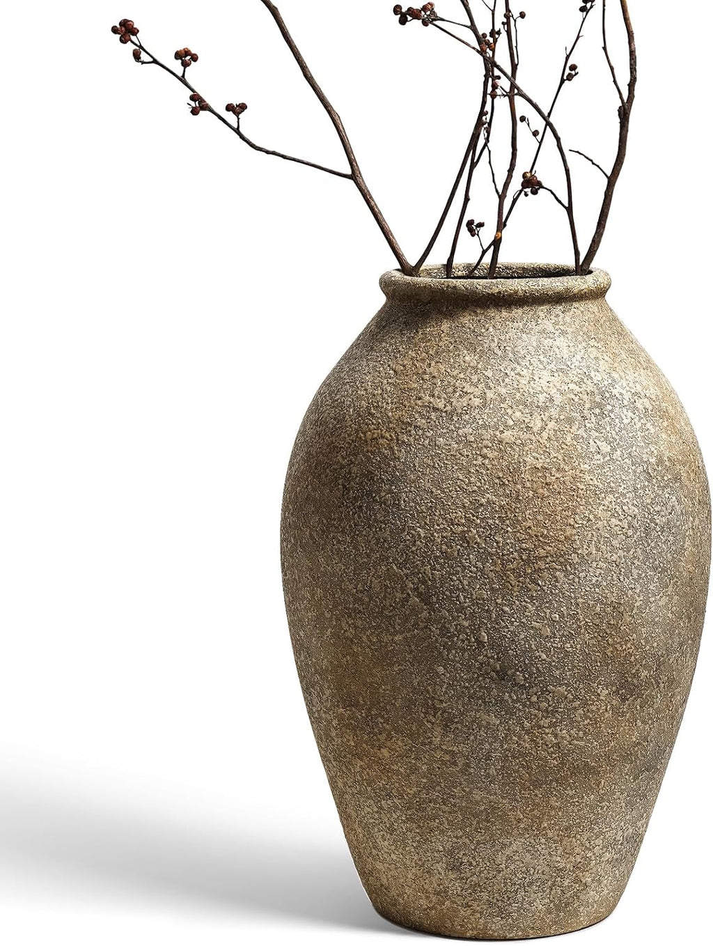 LE TAUCI Ceramic Flower Vase, 13.2 Inch Large Rustic Farmhouse Vase, Tall Floor Vase for Home Decor, Living Room Table & Mantel Centerpiece, Watertight & Sturdy, Sandstone Brown