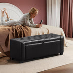 SUNWAVE Storage Ottoman Bench, PU Leather End of Bed Storage Bench with Button Tufted, Safety Hinge Lid, Large Ottoman for Bedroom, Living Room & Entryway