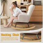 VIRRMO Glider Rocking Chair for Bedroom Chair, Comfy Accent Chair Reading Chair with High Backrest Armchair Teddy Soft Upholstered Living Room Chairs for Nursery Bedroom Home (Milky White)