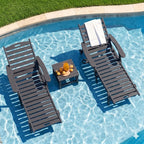 WACASA HDPE Pool Lounge Chairs Set of 2 with Wheels & Cup Holder, 6-Position Adjustable Outdoor Lounge Chair, Easy 20-Min Assembly, 450LBS Bearing, Patio Lounger for Poolside, Deck, Backyard (Grey)