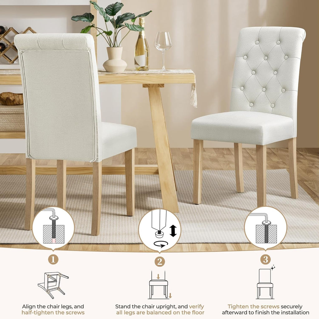 Yaheetech Dining Chairs Set of 4 Fabric Upholstered Dining Room Chairs with Button Tufted High Back and Solid Wood Legs for Kitchen/Living Room/Restaurant, Modern Style, Beige