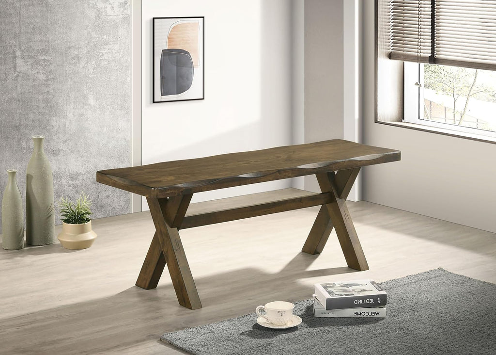 Coaster Home Furnishings - Alston - 47-Inch Solid Wood Dining Bench - Rustic Farmhouse Style with Knotty Nutmeg Finish & Worn Edges - Dining Room, Kitchen - Brown - 106383