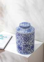 Blue and White Ginger Jar, Ceramic Chinoiserie Decorative Jars for Home, Office, Flower Vase Pocelain, Glossy Vase for Table, Living Room, Bookshelf, Mantle Fireplace, Centerpieces 11"