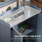 Outsunny Potting Bench, Outdoor Wooden Potting Table with Storage Cabinet with 2 Shelves, Garden Work Bench with Galvanized Plated Tabletop for Backyard, Balcony, Gray