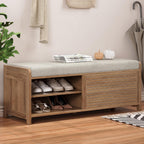 LUMISOL Shoe Bench with Storage and Cushion, Farmhouse Distressed Shutter Storage Bench with Retro Charm for Living Room, Entryway, White Washed