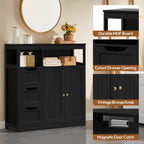 Yaheetech Bathroom Storage Cabinet, Wide Floor Cabinet with 3 Drawers and 2 Doors, Barhroom Storage Organizer with 2 Open Shelves, Adjustable Shelf, for Living Room, Kitchen, Hallway, Black