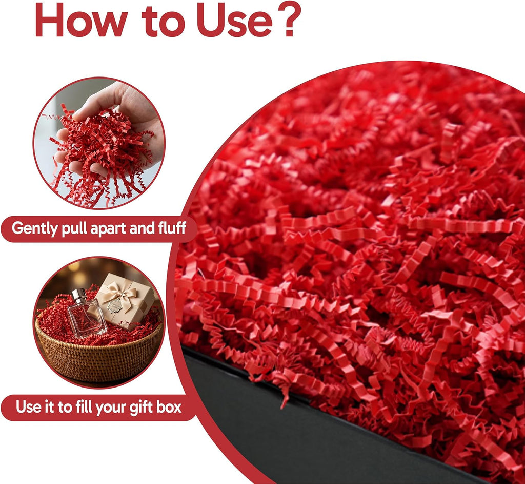 Bobobag 1 LB Red Crinkle Cut Paper Shred Filler, Decorative Shredded Paper for Gift Baskets and Box Packaging, Perfect for Weddings, Birthdays, Party Favors, Christmas, Mother's Day & Valentine's Day Gifts