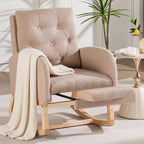 Nursery Rocking Chair, Teddy Upholstered Glider Rocker with Adjustable Footrest, Button Tufted Glider Recliner with Side Pocket & High Back, Accent Chair for Living Room (Brown Teddy)