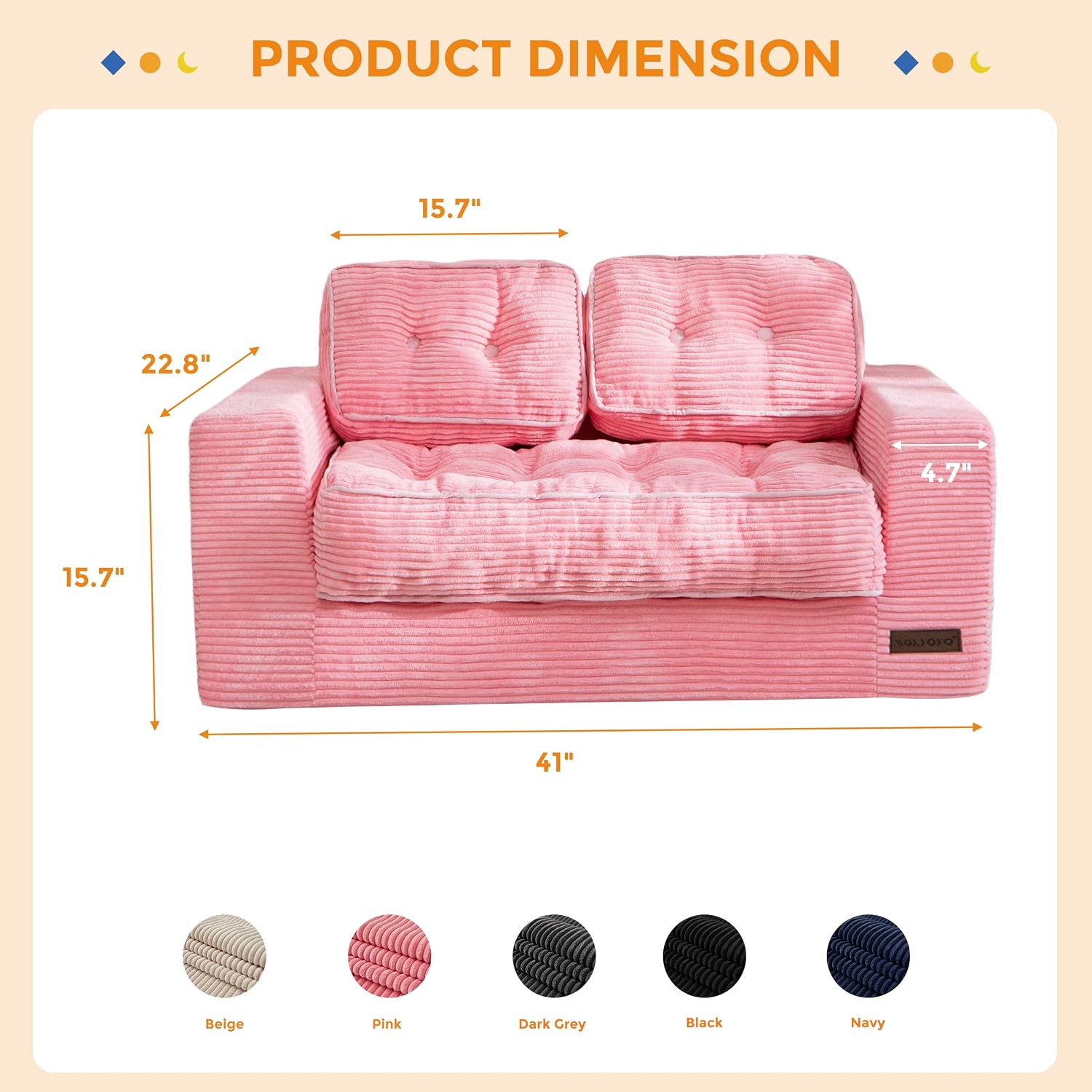 MAXYOYO Kids Bean Bag Chair, Upholstered Bean Bag Sofa Cloud 2-Seat for Boys and Girls, Boneless Couch with Tufted Cushion & Pillows, Kids Sofa in A Box, No Assembly Required, Pink
