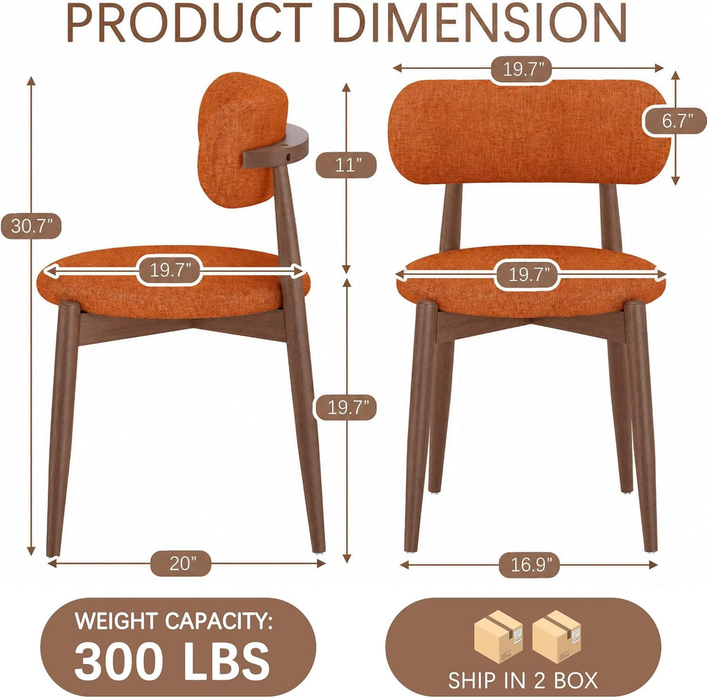 Wooden Dining Chairs Set of 4, Mid Century Modern Upholstered Kitchen Chairs with Solid Wood Legs, 350lb Heavy Duty Padded Side Chairs for Dining Room & Vanity, Orange