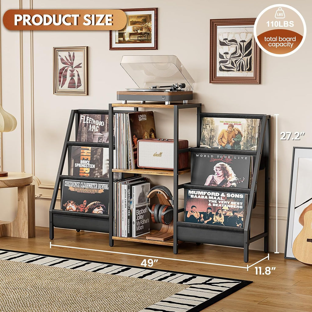 Record Player Stand with Vinyl Storage, Record Player Table with Vinyl Record Storage Up to 280 Albums, Turnta ble Stand with Record Holder Display Shelf, Record Cabinet for Media Stereo Audio
