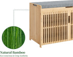 APRTAT Bamboo Shoe Storage Bench with Padded Cushion, 3-Tier Shoe Rack Organizer with 2 Ventilated Grille Doors for Entryway, Bedroom, Bathroom (Nature, Large)