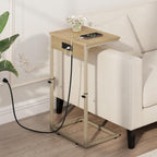 Vagusicc C Shaped End Table with Charging Station, Adjustable Height Side Table for Couch, Small Side Table, 33.2'' Tall Couch Tables that Slide Under, Tv Tray End Table for Living Room, Natural