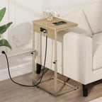Vagusicc C Shaped End Table with Charging Station, Adjustable Height Side Table for Couch, Small Side Table, 33.2'' Tall Couch Tables that Slide Under, Tv Tray End Table for Living Room, Natural