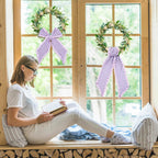 Whaline 2 Pcs Wreath Sash for Front Door Purple Plaid Garland Ribbon for Holiday Party Home Decor Indoor Outdoor