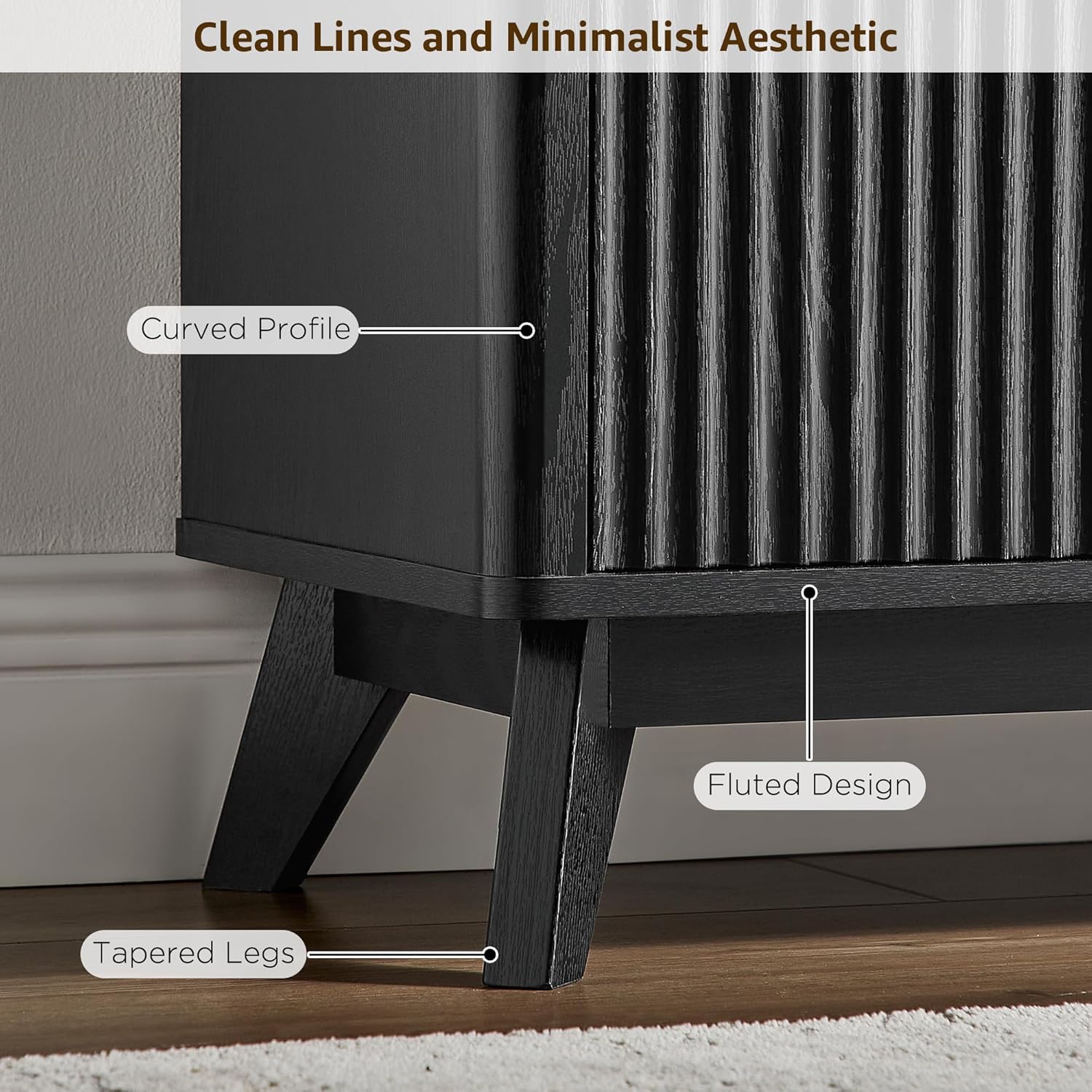 OKD 70" Mid Century Modern Fluted TV Stand, Entertainment Center, Sideboard, Media Console for Living Room with 2 Soft Close Door/Adjustable Shelves (Black Oak)