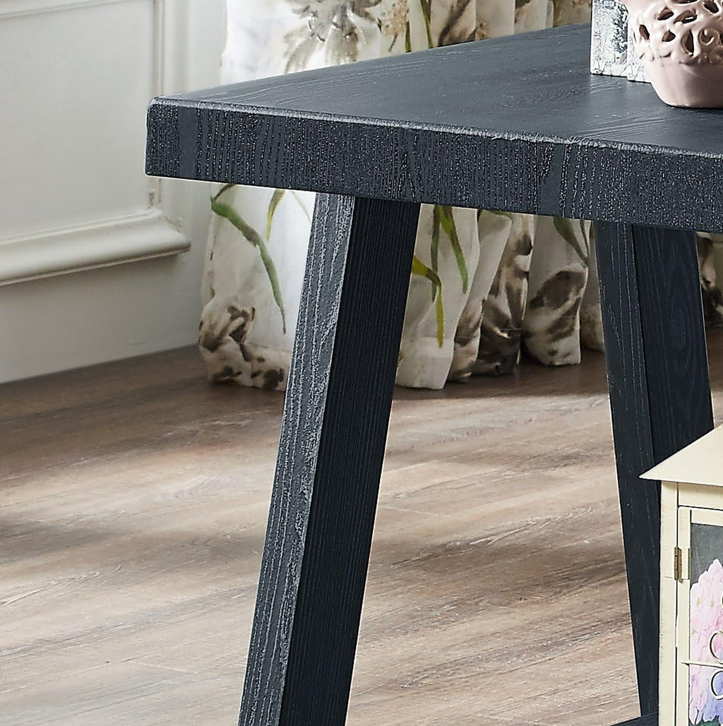 Roundhill Furniture Athens Contemporary 3-Piece Wood Shelf Coffee Table Set , Black