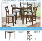 Merax Farmhouse Dining Table Set for 4, Counter Height Kitchen Table Set with Square Table and 4 Upholstered Chairs for Kitchen, Dining Room, Small Space, Walmut