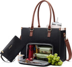 LOVEVOOK Laptop Lunch Bag for Women 15.6 Inch, Waterproof Tote Purse with Cup Holder & Elegant Clutch