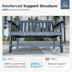 MFSTUDIO 50 Inches HDPE Outdoor Bench, Weatherproof Garden Benches, 2-Person Patio Bench for Outside with 700 lbs Weight Capacity, Perfect for Porch, Backyard and Park, Navy