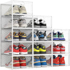 Pinkpum XXL Larger Shoe Storage Boxes Fit Size 14, Clear Plastic Stackable Shoe Organizer 12 Pack Sneaker Storage for Sneakerheads Shoe Containers, 6.8“ Height for High Shoes