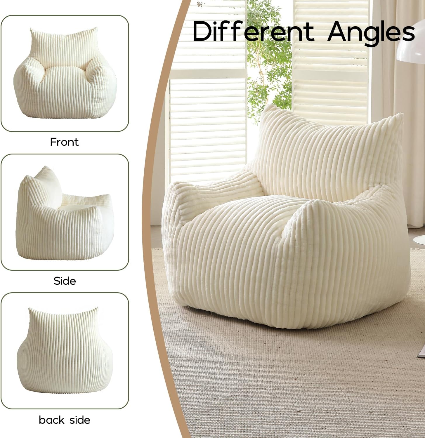 Giant Bean Bag Chair for Adults, Oversized Beanbag Sofa with Armrests and Back Support, Filler Included, Ultra Soft Stuffed Floor Couch for Bedroom Reading Lounging, Living Room