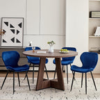 Velvet Dining Chairs Set of 4, Mid Century Modern Plain Color Upholstered Chair with Backrest Metal Legs for Kitchen, Bedroom, Living Room and Office, Blue(Only Chairs)