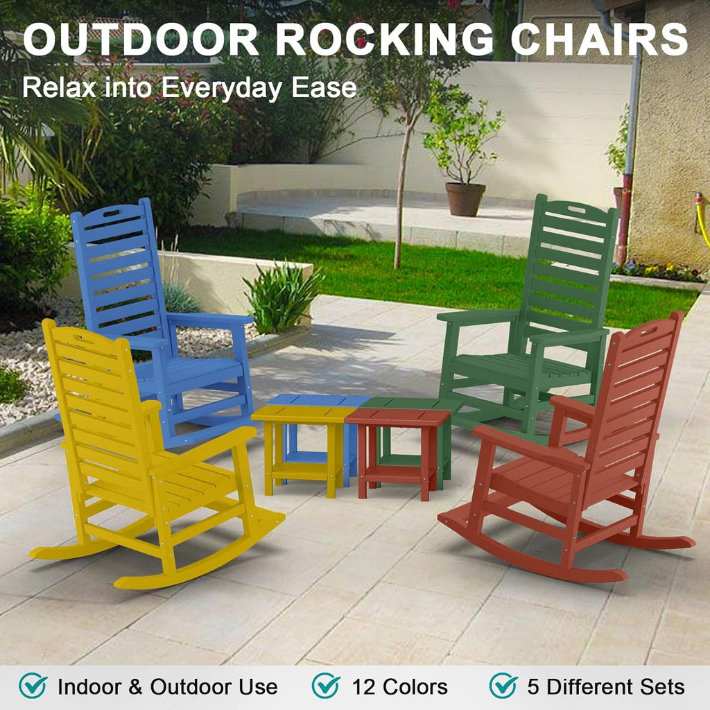 PLUUV Outdoor Rocking Chair with Removable Footboard for Adults, HDPE High Back Patio Rocking Chairs, 330lbs All Weather Porch Rocking Chairs for Outdoor & Indoor -Reddish Brown