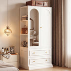 LIKIMIO Armoire Wardrobe Closet with Full Length Mirror, 3 Open Shelves | 71" Freestanding Bedroom Armoire with 2 Drawers, 3 Side Hooks & Hanging Rod, Clothing Storage Cabinet for Bedroom, White