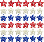 EBaokuup 36PCS 4th of July Natural Rattan Stars, 1.96 Inch Red White and Blue Wicker Rattan Stars for Independence Day Home Decor DIY Craft Vase Bowl Filler Table Decoration