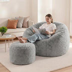 HABUTWAY Bean Bag Chair,Giant Shell-Shaped Bean Bag Couch w/Ottoman,Grey | Oversized Beanbag Chair with High Backrest, Softness and Comfort, No Assembly Required, for Living Room, Bedroom