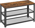 VASAGLE 3-Tier Shoe Rack, Shelf Storage Bench with Metal Mesh Shelves and Seat, Free Standing Shoe Organizer for Entryway, 11.8 x 28.7 x 17.7 Inches, Rustic Brown and Black ULBS73X