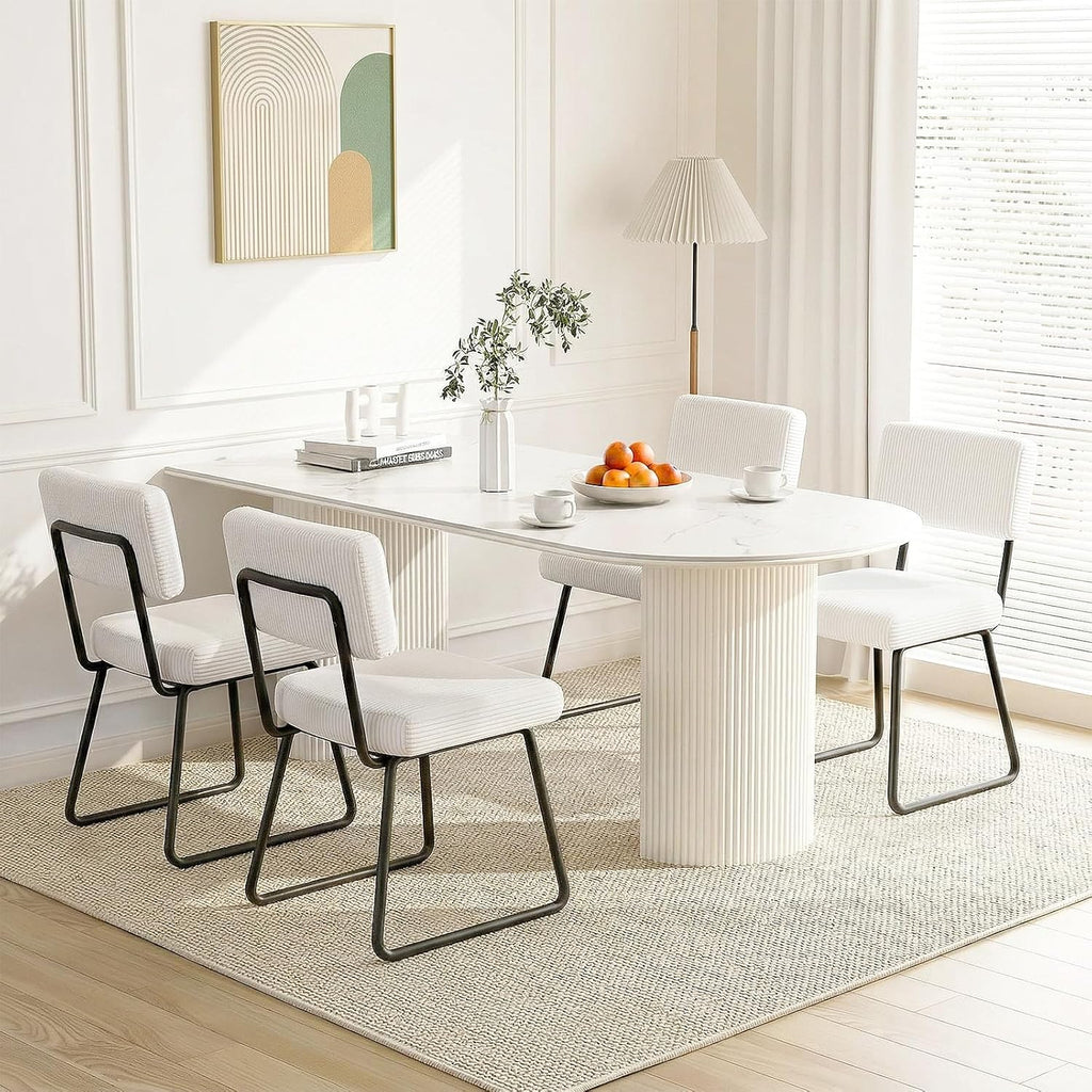Dining Chairs Set of 2, Upholstered Velvet Dining Room Chairs Kitchen Chairs with Thick Cushion, Soft Backrest, Metal Legs, Modern Accent Side Chair for Home Living Room Bedroom, White