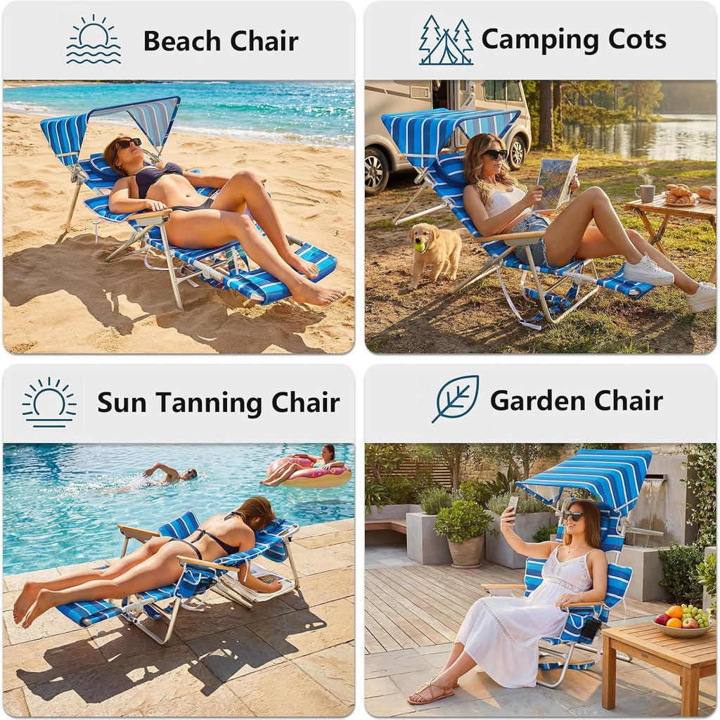 Backpack Beach Chair with Footrest, Double Shoulder Straps Folding Tanning Chair with Face & Arm Hole,Sunbathing Lounge Chair for Pool, Beach, Lawn (2Pcs, Standard)