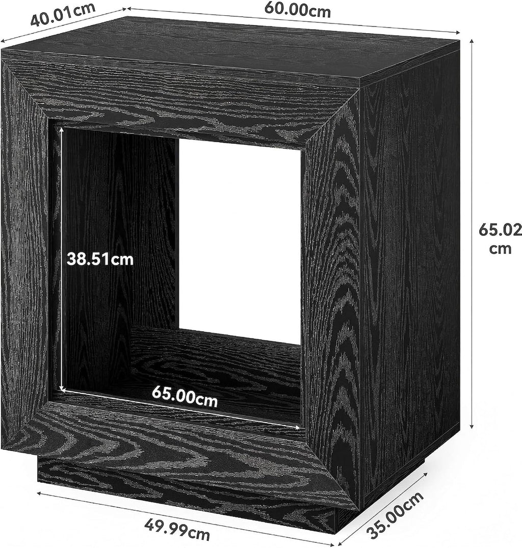 LITTLE TREE End Table with Storage, Wooden Square Side Table, Industrial Sofa Side Tables for Living Room, 2-Tier Bedside Table Nightstand for Bedroom, Chair Side Table for Small Spaces, Black
