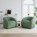 Boucle Swivel Accent Chair Set of 2, No Assembly Small Comfy Round Barrel Armchair for Living Room, Bedroom Reading Waiting Room-Green