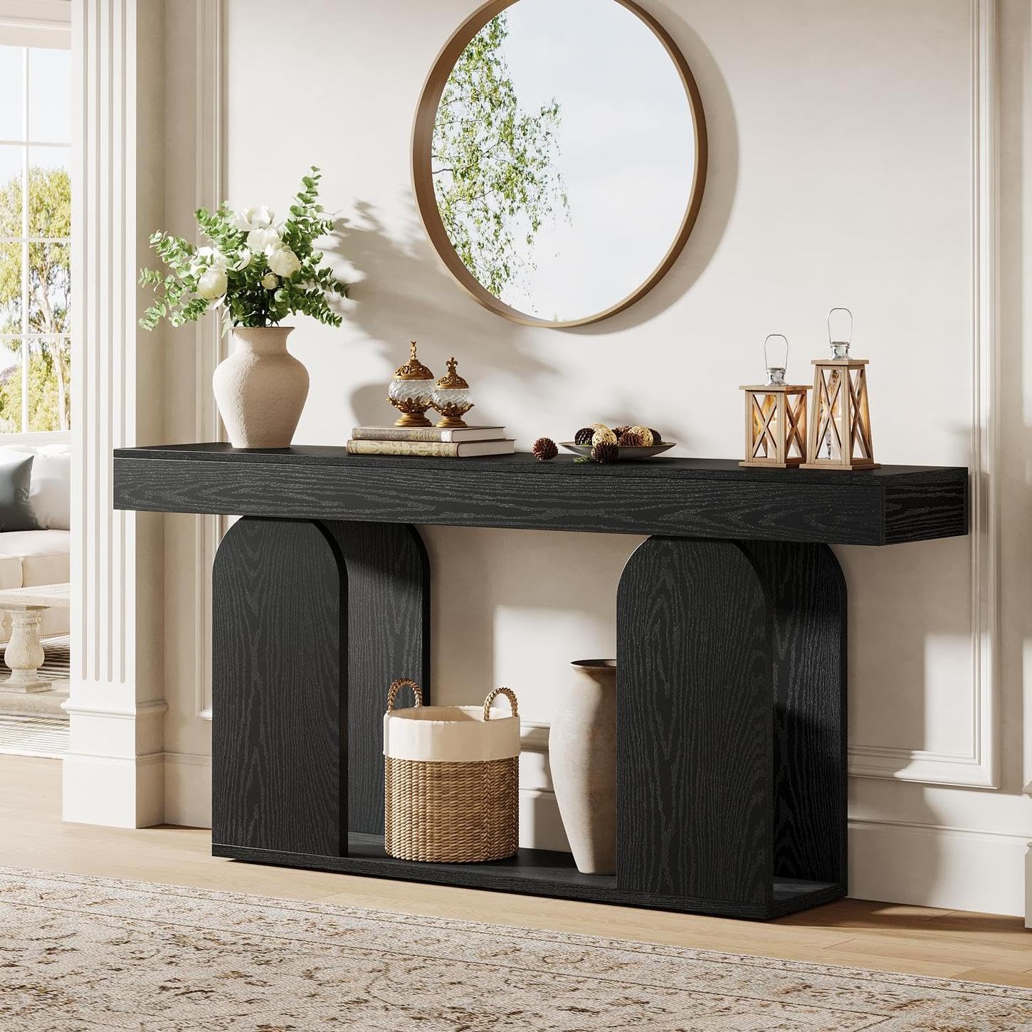 Tribesigns 70.9-Inch Extra Long Sofa Table, Farmhouse Console Tables with Wood Frame and Storage Shelf, 2-Tier Wood Table Behind Couch for Living Room, Hallway, Foyer, Black