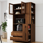 Farmhouse Kitchen Pantry Cabinet, 70.87" Tall Freestanding Cupboard with Multi-Tier Storage Rack and Microwave Stand for Kitchen, Dining Room, Walnut