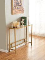 MAJARO Small Modern Console Table for Entryway, Tempered Glass with Metal Frame Sofa Table for Living Room, Hallway, Office (Single-Layer, Gold)