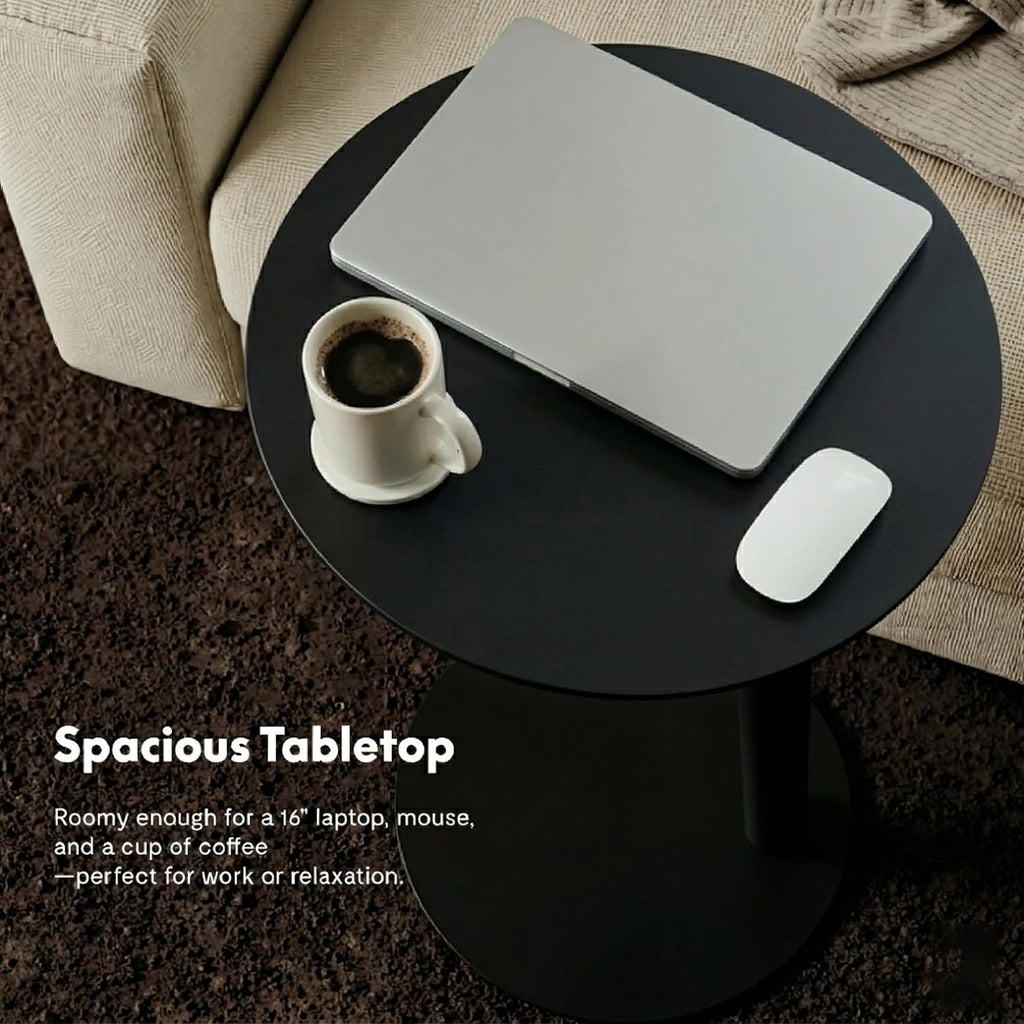 FLEXISPOT Adjustable Side Table, Round End Table for Couch & Bed, Stable & Space-Saving Bed Side Table with Effortless One-Hand Height Adjustment, Low-Profile Steel Base, Perfect for Small Spaces