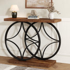 knoworld 39.4" Console Table, Industrial Entryway Table with Anti-Tilt Design, Narrow Wood Accent Sofa Table Behind Couch with Double Circle Base for Entryway, Living Room, Hallway, Foyer